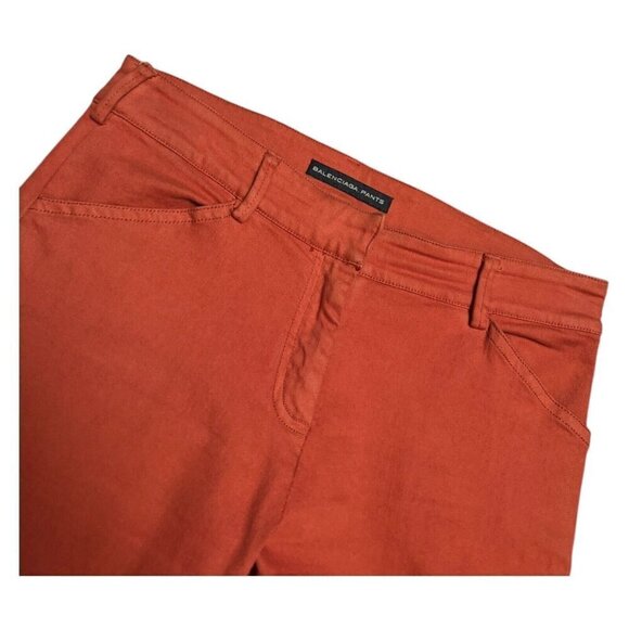 BALENCIAGA Orange Luxury Designer Skinny Leg Ankle Cuff Jean Pants Size 6 Medium - Picture 3 of 8